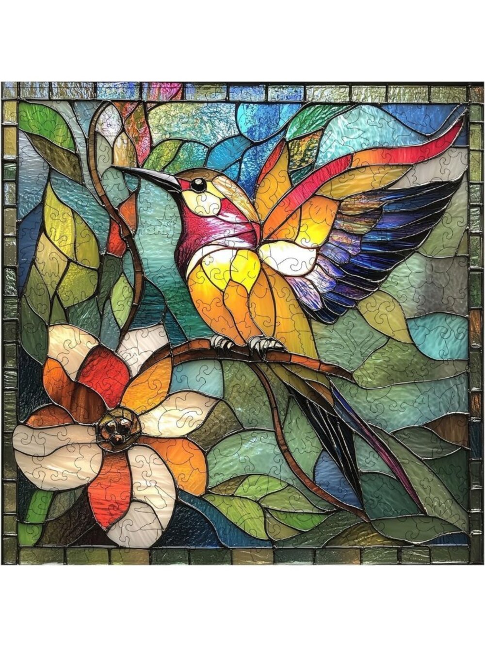 1000-Piece Stained Glass Hummingbird Wooden Puzzle - Fun Family Activity